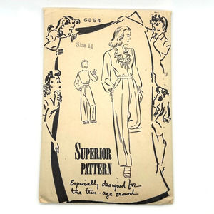 Superior Vintage Pattern #6854 Women's Tailored Slacks Drawstring Blouse Size 14